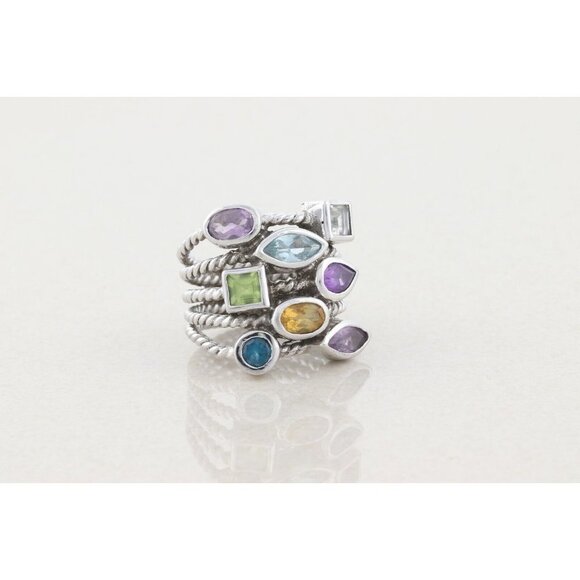 Sterling Silver Amethyst, Peridot, Citrine, Blue Topaz, White Topaz Ring 6.5 - Picture 4 of 7